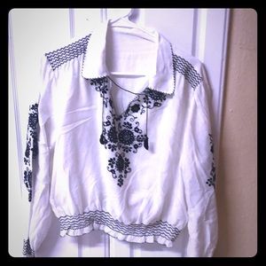 Winter white with black embroidery peasant shirt